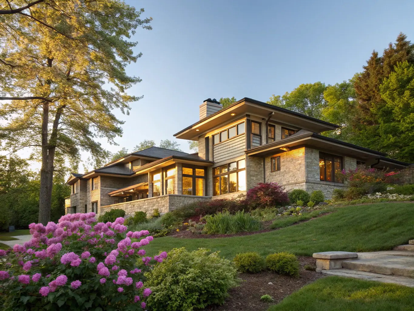 An image showcasing a beautifully designed residential project nestled in the Beskydy mountains, highlighting the seamless integration of architecture with the natural landscape.