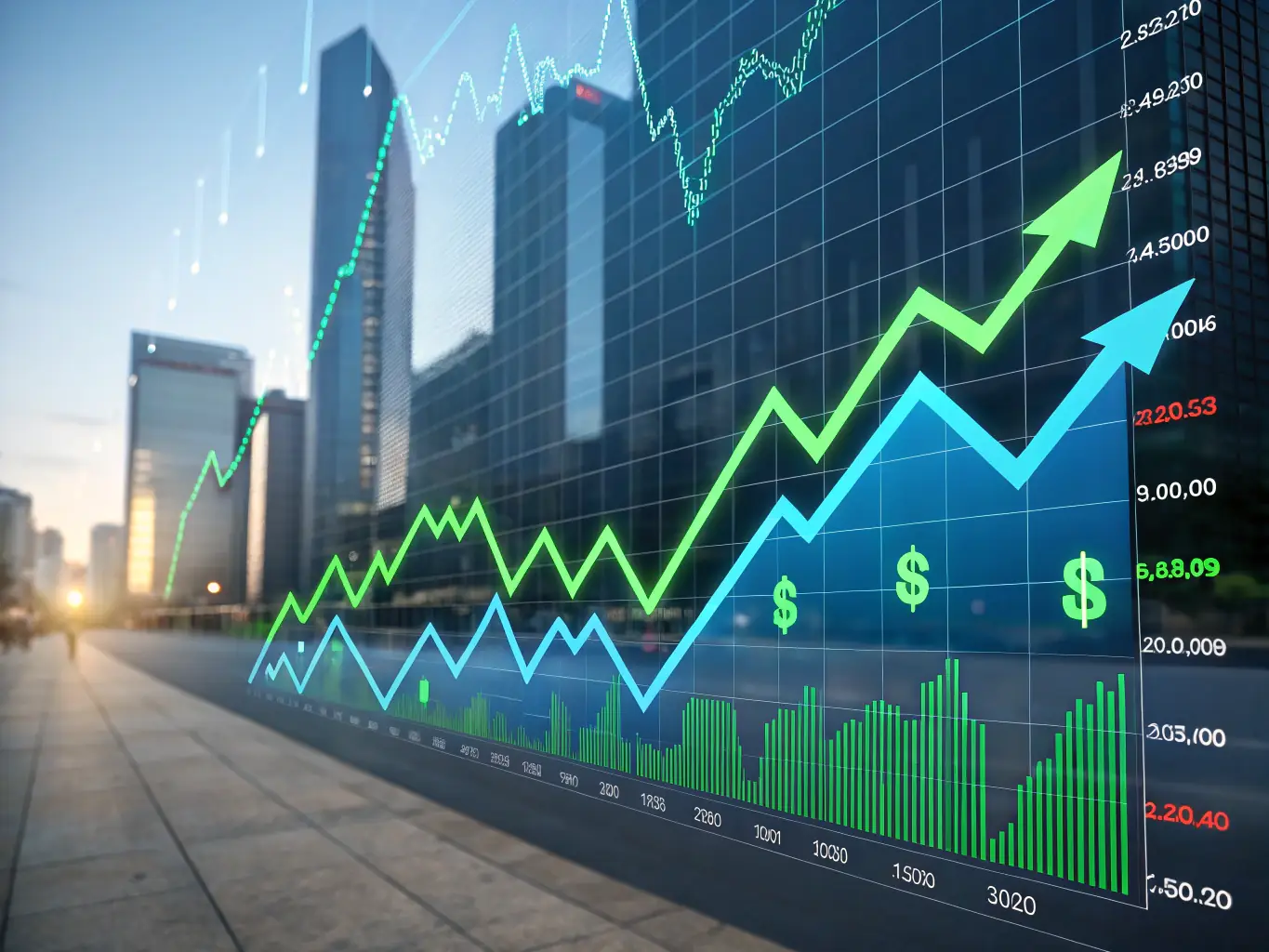 A visually appealing graphic illustrating the growth of an investment portfolio, with upward trending lines and stylized representations of real estate assets.